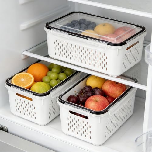 Fruit Storage Containers for Fridge with Removable Colanders