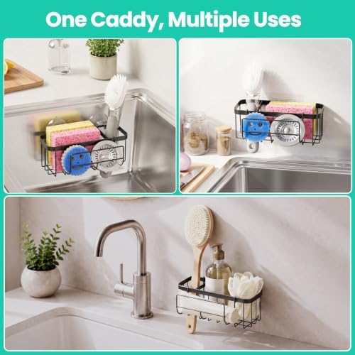 3-in-1 Sponge Holder for Kitchen Sink with Suction Cups & Adhesive