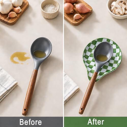 Ceramic Spoon Rest for Stove Top, Spoon Holder for Counter, Green