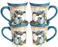 Harvest Gatherings 14 oz. Ceramic Fall Mugs, Set of 4 – Blue & White
