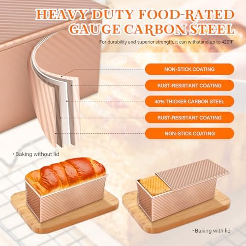3-Pack Bread Pan with Lids, 2.2LB & 1LB & 1LB Dough Capacity