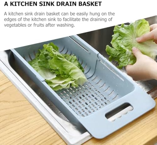 Garneck Expandable over Sink Vegetable Strainer Basket, Blue Plastic
