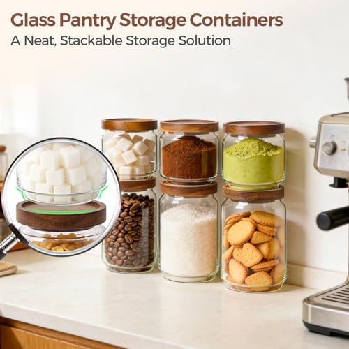 ComSaf Glass Pantry Storage Container with Acacia Wood Lids 1.1/0.5Qt
