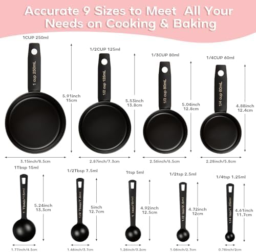 Measuring Cups and Spoons Set of 9, Stainless Steel Measuring cup for