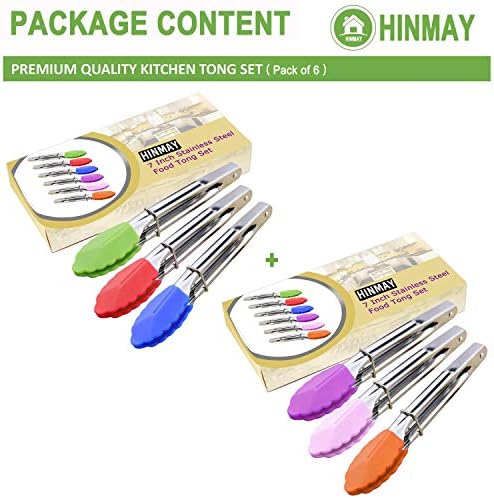 HINMAY Mini Serving Tongs, 7-Inch, Set of 6