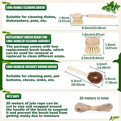 8 Pcs Bamboo Dish Brush Dish Washing Scrub Bottle Brush Wooden Palm