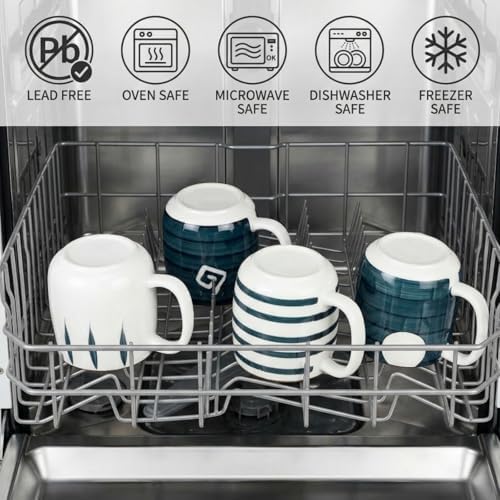DEAYOU Set of 4 Porcelain Coffee Mugs, 17 Oz Ceramic Coffee Cups with
