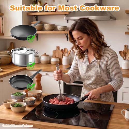 Stainless Steel Meat Masher, 6-Blade Ground Beef Chopper Tool, Heavy