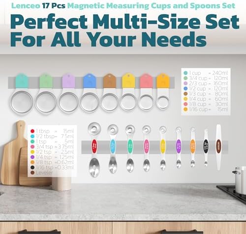 Magnetic Measuring Cups and Spoons Set of 17 - Stackable Stainless