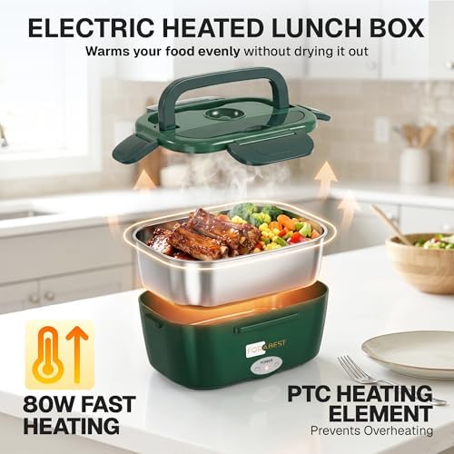 FORABEST Heated Lunch Box, 2 Trays, Army Green
