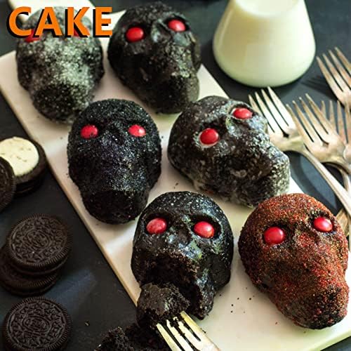 Sakolla Large Skull Cake Pan Silicone Mold, 2 Pack 6 Cavity Halloween