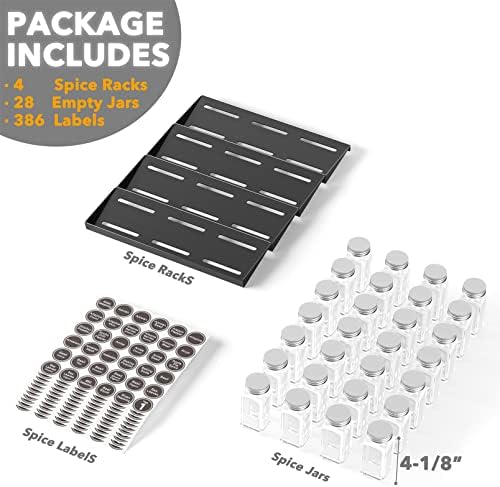SpaceAid Spice Drawer Organizer with 28 Spice Jars, Bamboo Drawer