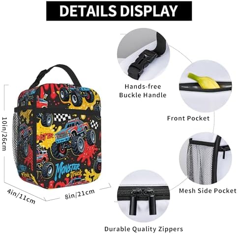 Monster Truck Insulated Lunch Bag for Women & Men