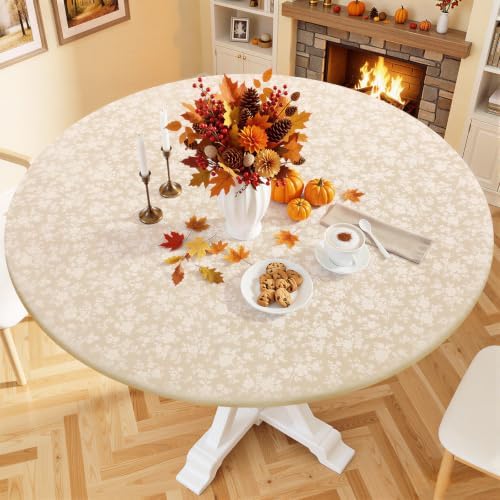 Smiry Waterproof Heavy Duty Vinyl Fitted Tablecloth for 45"-56" Round
