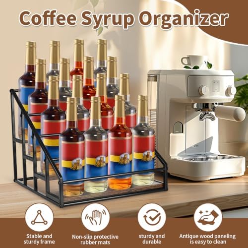 YQBRAO 4-Tier Coffee Syrup Organizer, 16-Bottle Rack