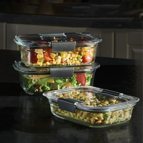 Rubbermaid Brilliance Set of 9 Glass Food Storage Containers, Clear