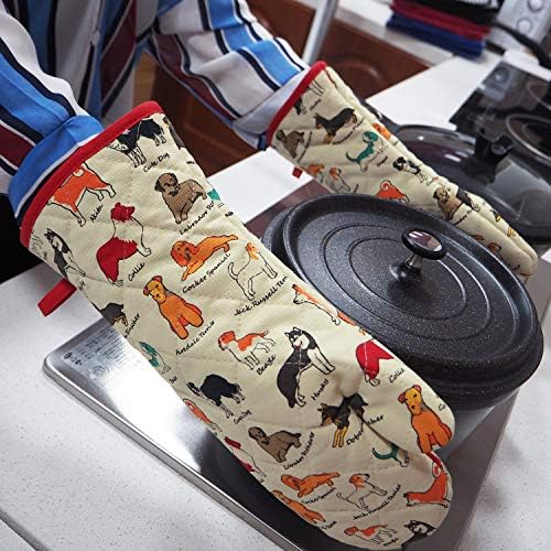 Cotton Dog Design Oven Mitts, 1 Pair