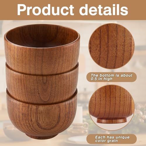 Tioncy 6 Pcs Acacia Wood Small Bowls 4.13 x 2.64 Inch Wooden Bowls