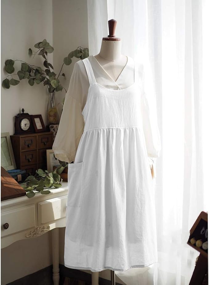 Uaussi Cotton Linen Apron Cross Back Work Apron - Image 6
