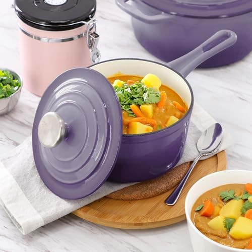 MegaChef 7 Piece Enameled Cast Iron Cookware Set in Purple