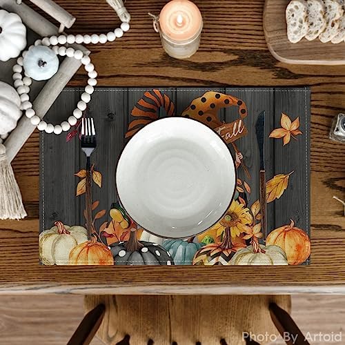 Artoid Mode Gnomes Leaves Pumpkins Fall Placemats Set of 6-12