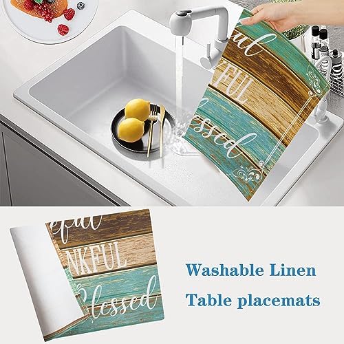 Farmhouse Teal Placemats Set of 4 Thankful Blessed Table Mats