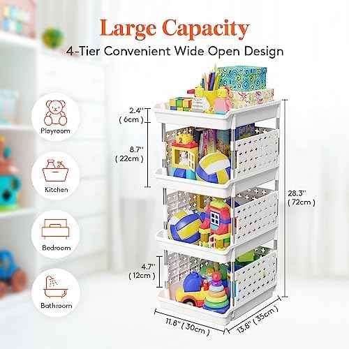 Lifewit 4-Tier Stackable Storage Baskets, White