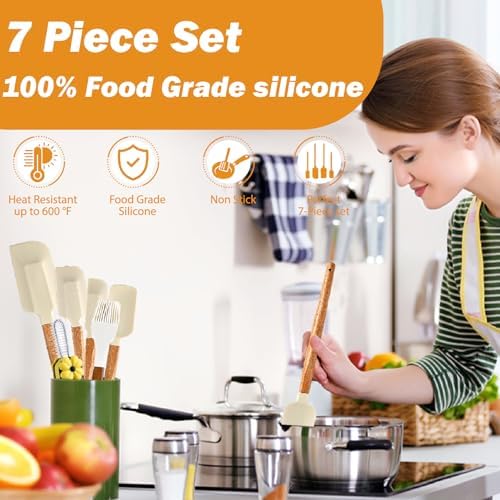 7 Piece Silicone Spatula Set, Food Grade Rubber Spatula Set with