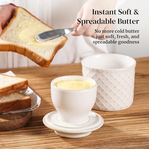 DOWAN French Butter Crock for Counter with Water, Ceramic Butter Dish