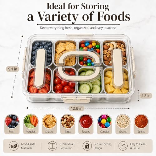 Ankou Snackle Box Container, Stainless Steel Divided Serving Tray with