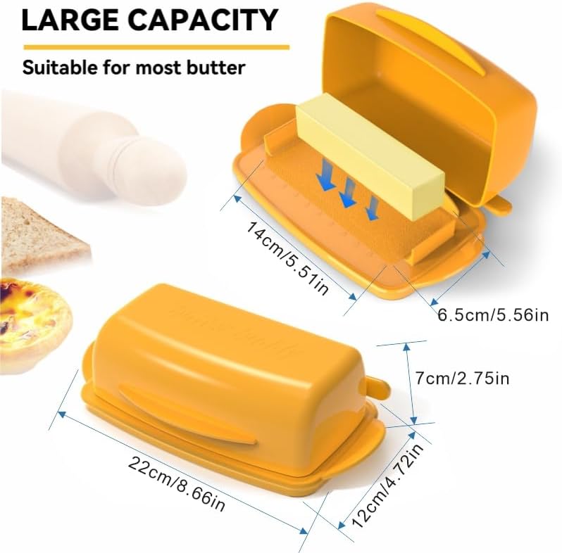 Butter Dishes with Lid for Countertop Refrigerator, Plastic Butter