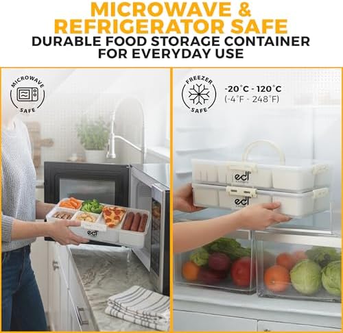 Stackable Snackle Box Container 2 Pack, 14 Compartments with 2 Drain