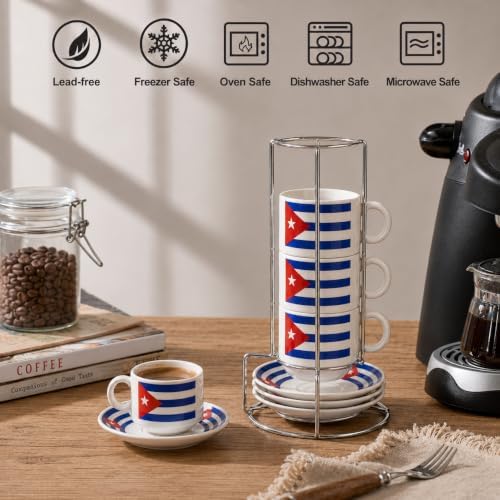YSSER Cuban Flag 3.0 fl oz Espresso Cup Set, Space-saving Stacking Mug