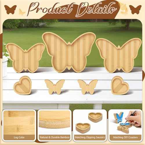 3 Pcs Butterfly Charcuterie Board with 2 Dipping Saucers and 2 DIY Decor