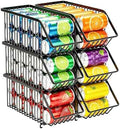 Stackable Soda Can Organizer Rack, Stacking Can Dispensers Refrigerator Organizer Bins Pop Soda Dispenser Canned For Fridge, Freezer, Kitchen, Cabinets (Black, 6)