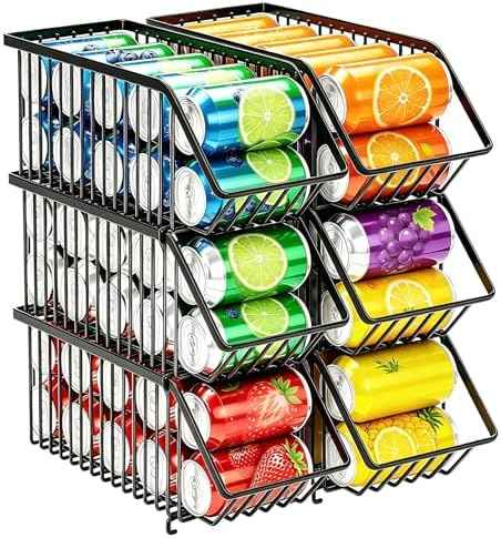 Stackable Soda Can Organizer Rack, Stacking Can Dispensers Refrigerator Organizer Bins Pop Soda Dispenser Canned For Fridge, Freezer, Kitchen, Cabinets (Black, 6)