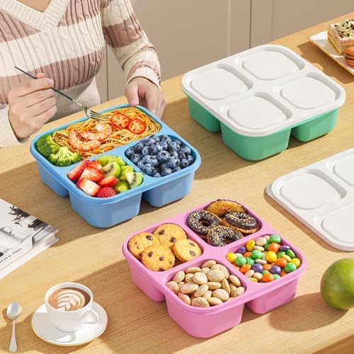 Canfanni 6 Pcs Snack Box Container Set, Reusable 3&4 Compartment Meal