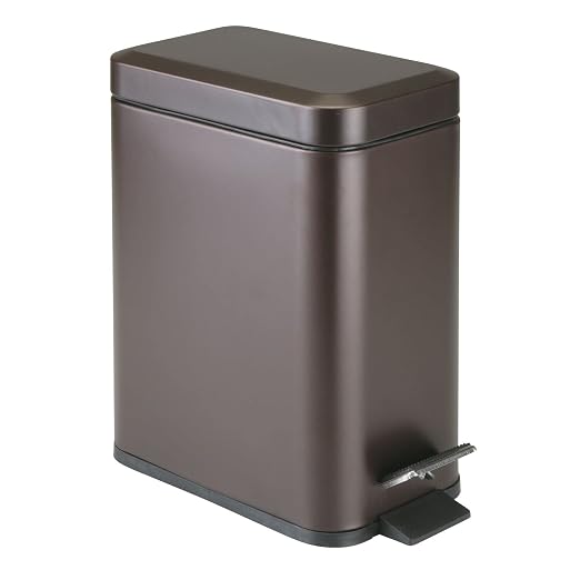 mDesign Small Modern 1.3 Gallon Rectangle Metal Lidded Step Trash Can, Compact by mDesign