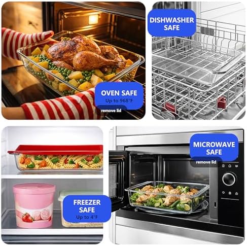 4-Piece Deep Glass Baking Dish Set with Plastic Lids