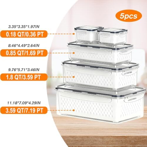 KUK Fruit Storage Containers for Fridge, 5 Pack