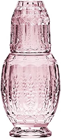 Elle Decor Vintage Bedside Water Carafe Set with Tumbler Lid, Pink