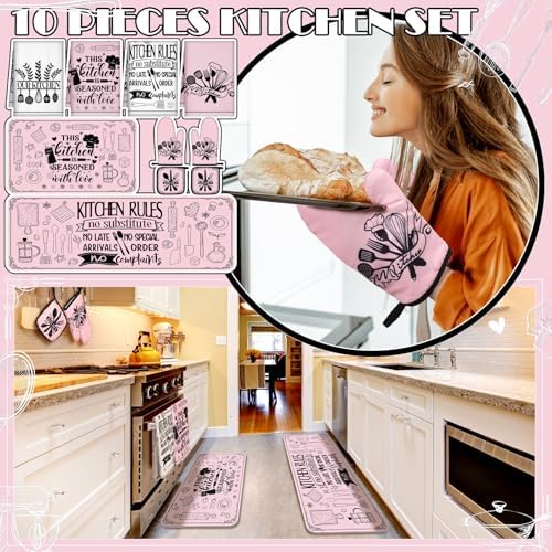 Fourluoo 10 Pcs Farmhouse Kitchen Decor Set, Soft Pink, Appealing