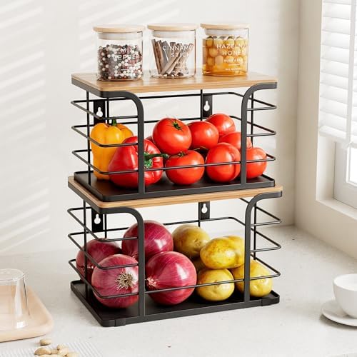 2 Pack Potato and Onion Storage Bin,Stackable Pantry Organizers and