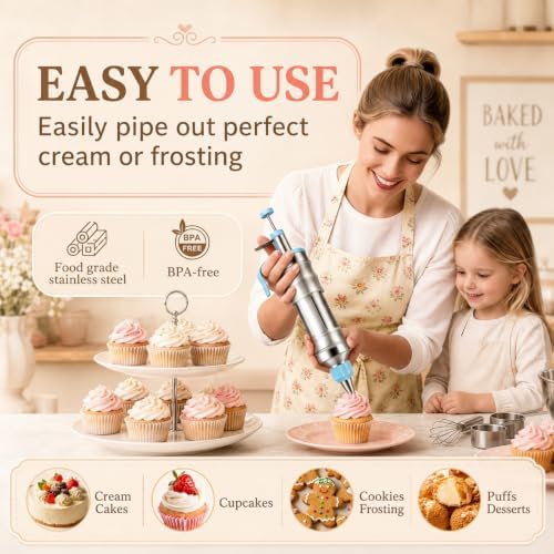 167-Piece Cake Decorating Kit, Icing Dispenser, 54 Tips, Light Blue