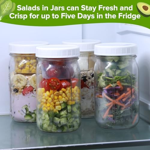 4 Pack Glass Salad Mason Jars with Lids Meal Prep 32 oz Wide Mouth