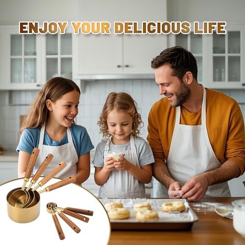 Stainless Steel Measuring Cups and Spoons Set with Wood Handle