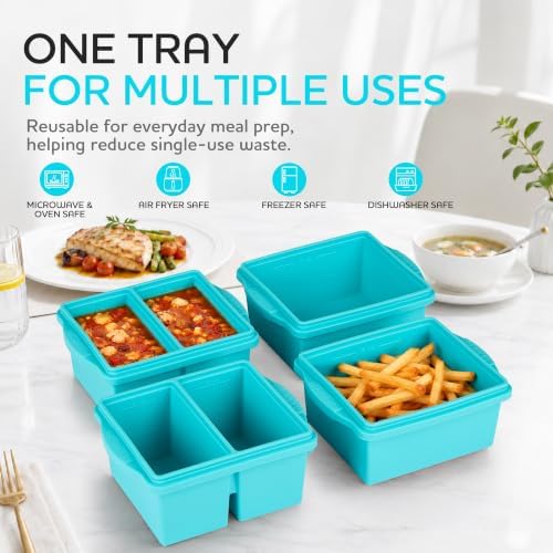 XOMOO Silicone Freezer Trays with Lids, 1 & 2‐Cup Portion, 4 Pack