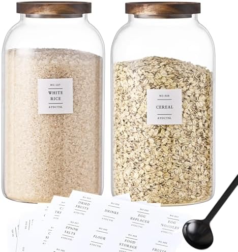 2 PCS Large Glass Jar With Lid,Glass Food Storage Jars for