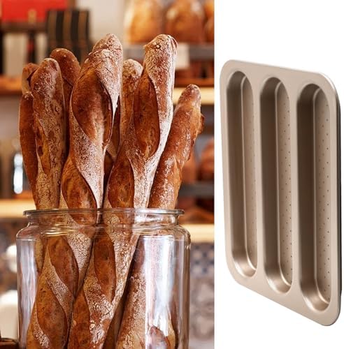 French Baguette Bread Baking Pan, 3-Cavity Non-stick Loaf Pan