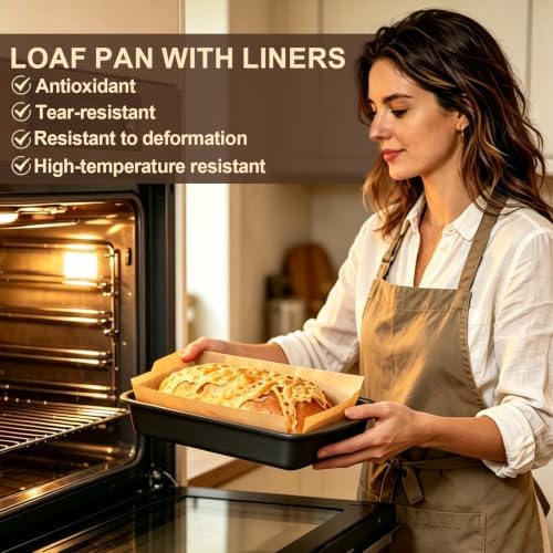 3 Pack Nonstick Loaf Pan Set with 100 Parchment Liners